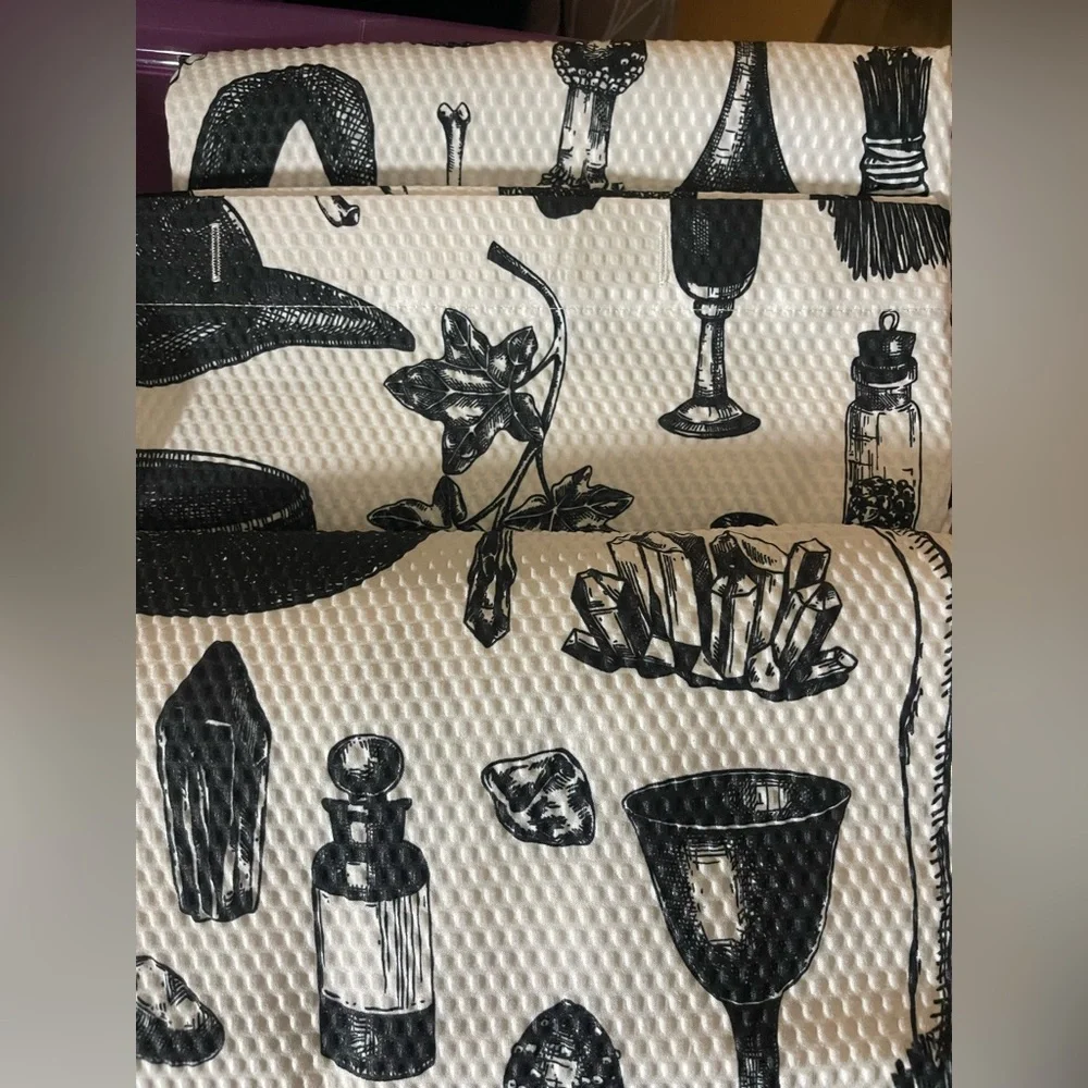 Spooky Lane Goth HalloweenThemed Black and White Shower Curtain, NWT